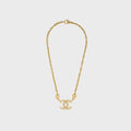 WGACA Chanel Crystal CC Logo Pendant Necklace - Gold