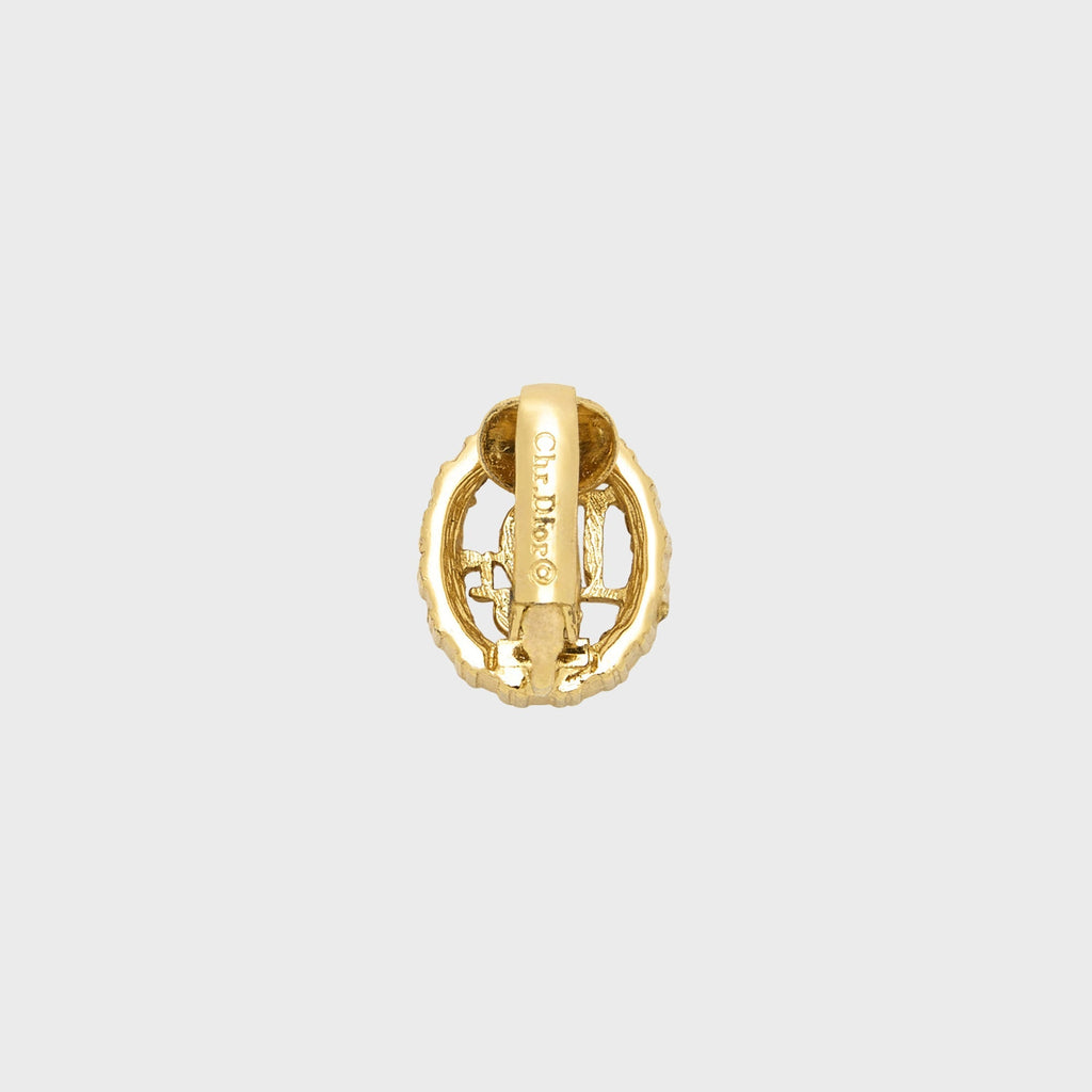 WGACA Christian Dior Vintage Gold Plated Rhinestone Dior Logo Oval Clip On Earrings - Gold