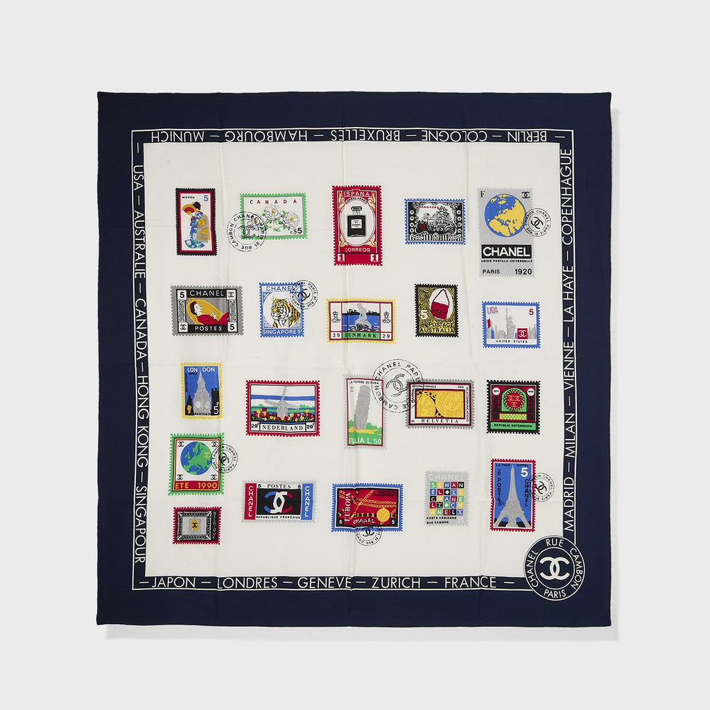 WGACA Chanel Stamps of The World Silk Scarf - Multi