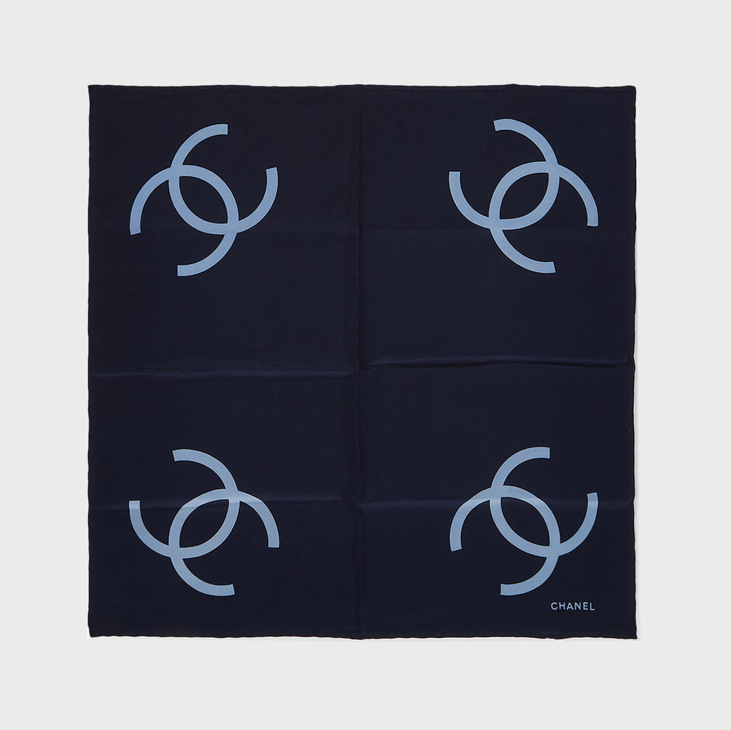 WGACA Chanel Square Silk Scarf - Navy