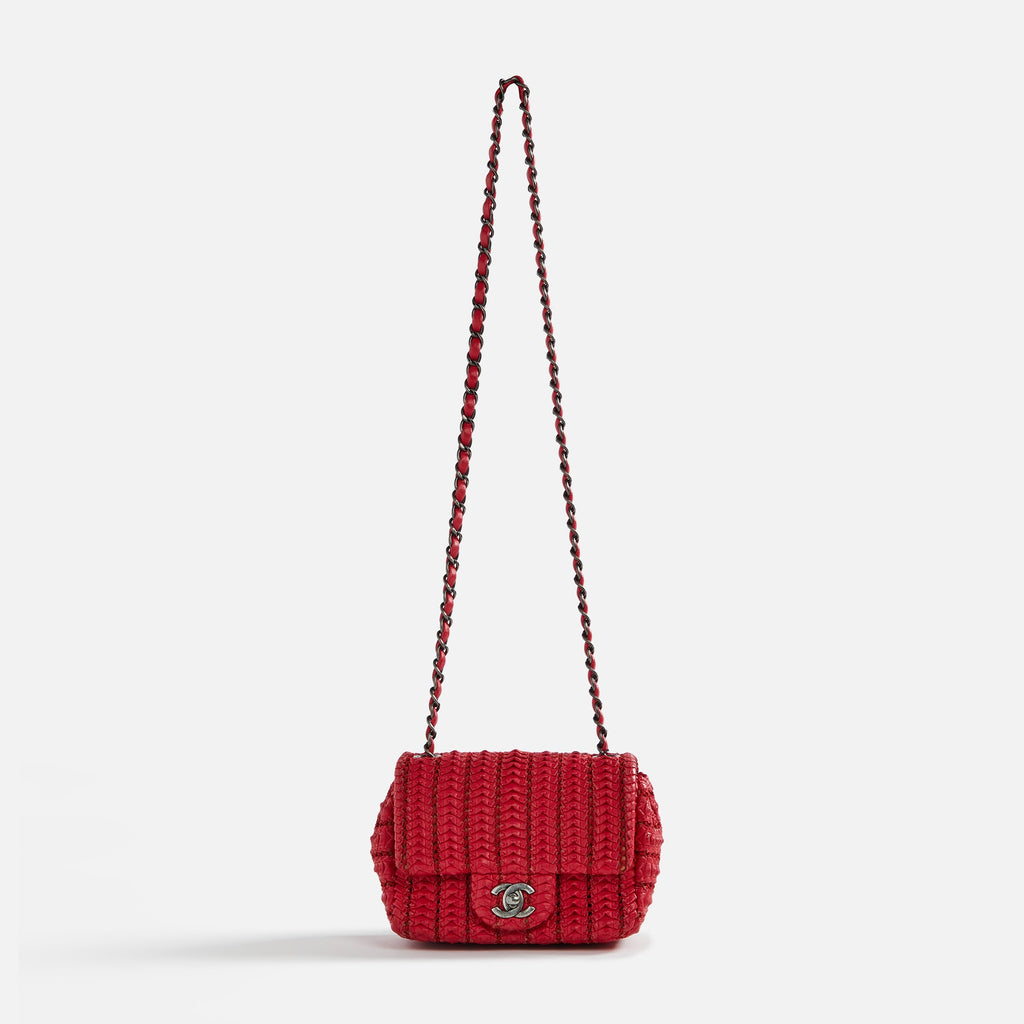 WGACA Chanel Woven Half Flap Mini Bag - Red