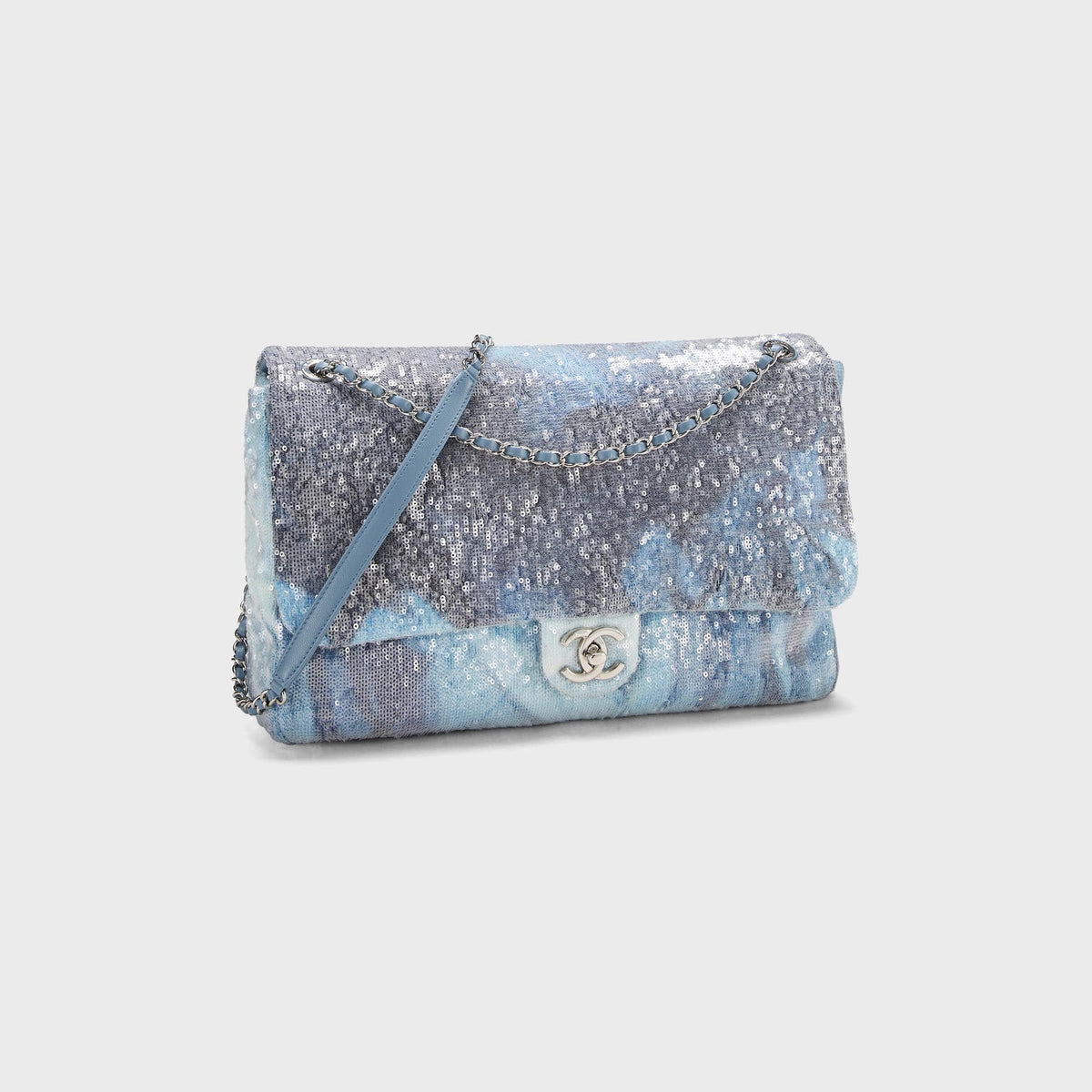 WGACA Chanel Sequin Waterfall Large Flap Bag - Blue