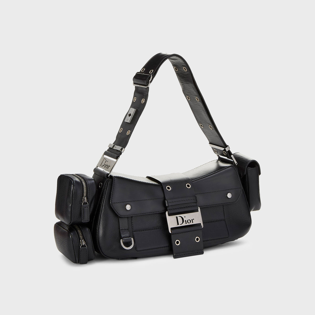 WGACA Dior Leather Street Chic Columbus Shoulder Bag - Black