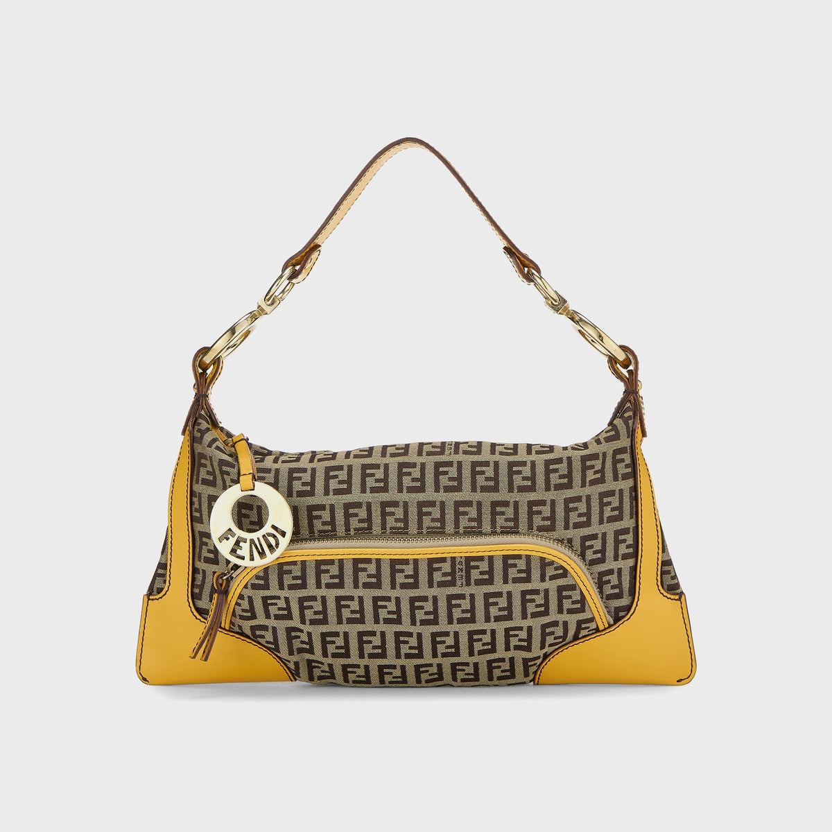 WGACA Fendi Zucchino Canvas Chef Pocket Shoulder Bag Small - Yellow / Brown