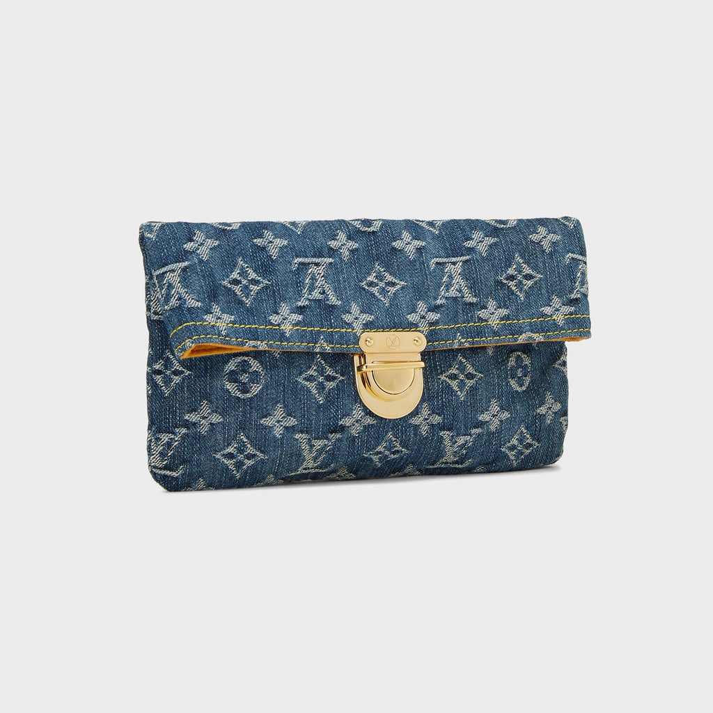 WGACA Louis Vuitton Denim Pochette Plate Clutch - Blue