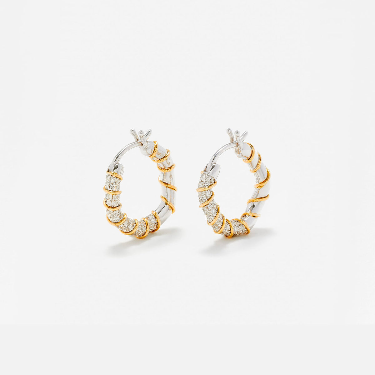 Yvonne Leon Mini Creole Twists Earrings - Gold / White