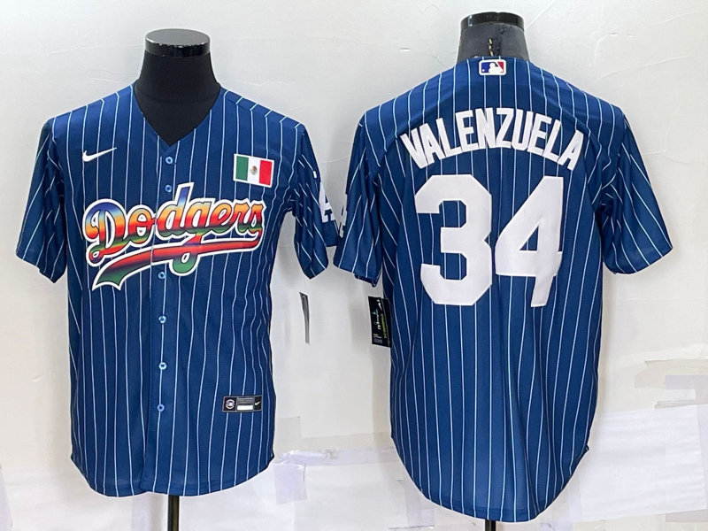 Men's Los Angeles Dodgers Fernando Valenzuela #34 Blue Fashion Stitched Jersey1