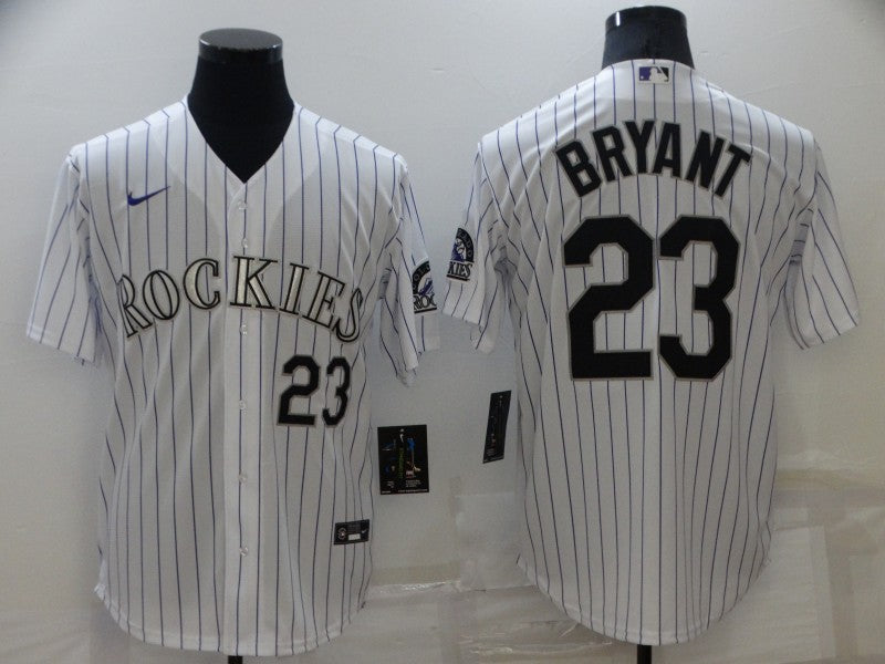 Men's Colorado Rockies Kris Bryant #23 White Replica Baseball Jersey1