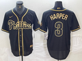 Men's Philadelphia Phillies Bryce Harper #3 Black Fashion Stitched Jersey